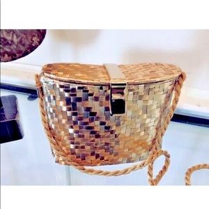 RODO Metallic Gold  Weaved Evening Bag Miniaudiere